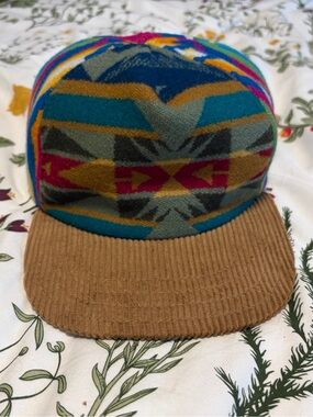 Custom 5 Panel Pendleton Wool Pattern Hat with Corduroy Brim
